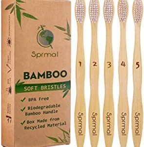 5pcs Sprmal Bamboo Toothbrushes Natural